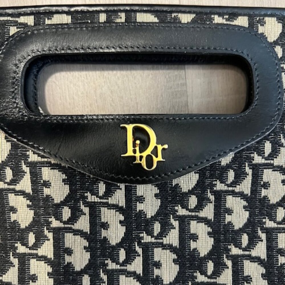 Vintage Dior Trotter Monogram Shoulder Bag CD Logo Canvas Black